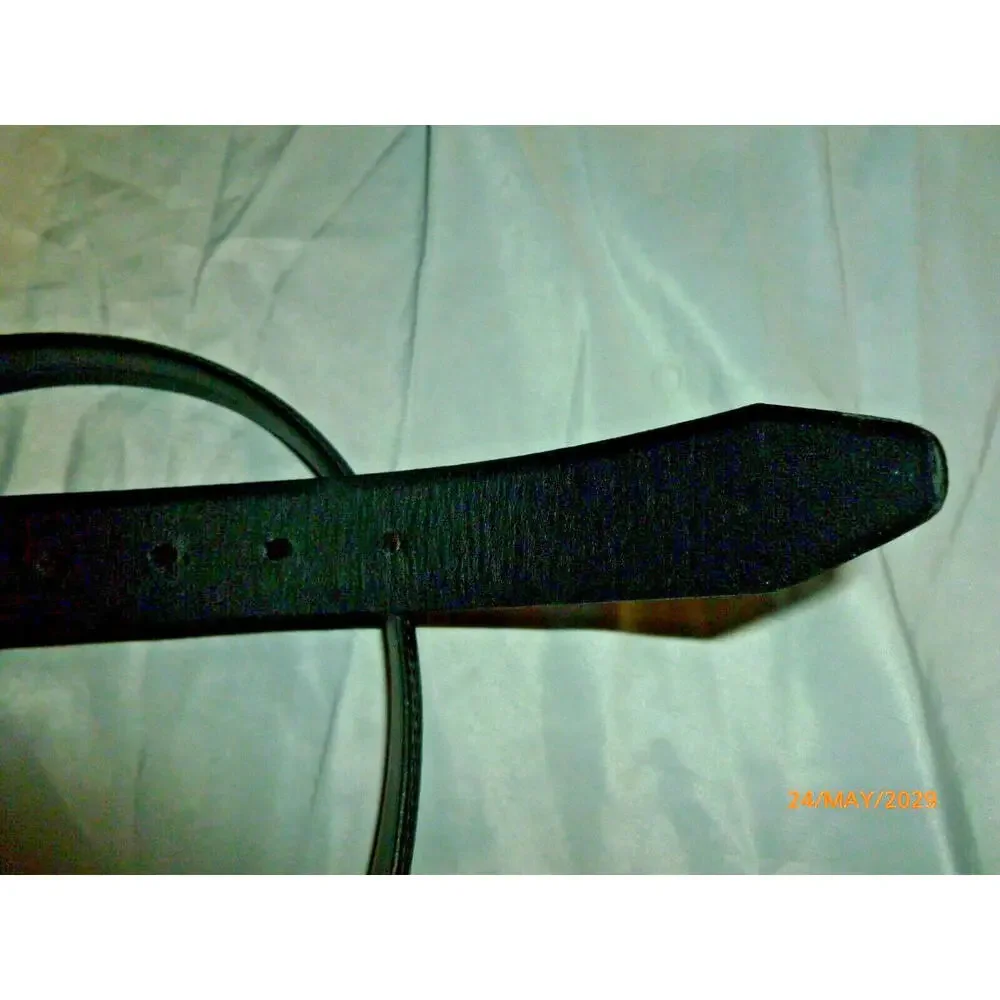 Leather‎ Belt Men Black Embossed Italian Calfskin Brass Buckle Made In USA sz 48